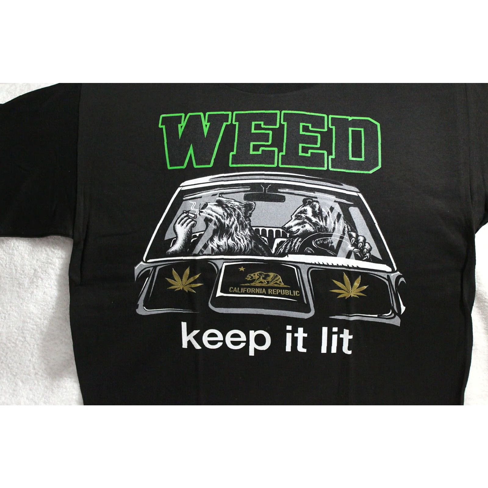 Vintage California Republic Marijuana Leaf Graphic Tee Black Mens Large Size US L / EU 52-54 / 3 - 2 Thumbnail