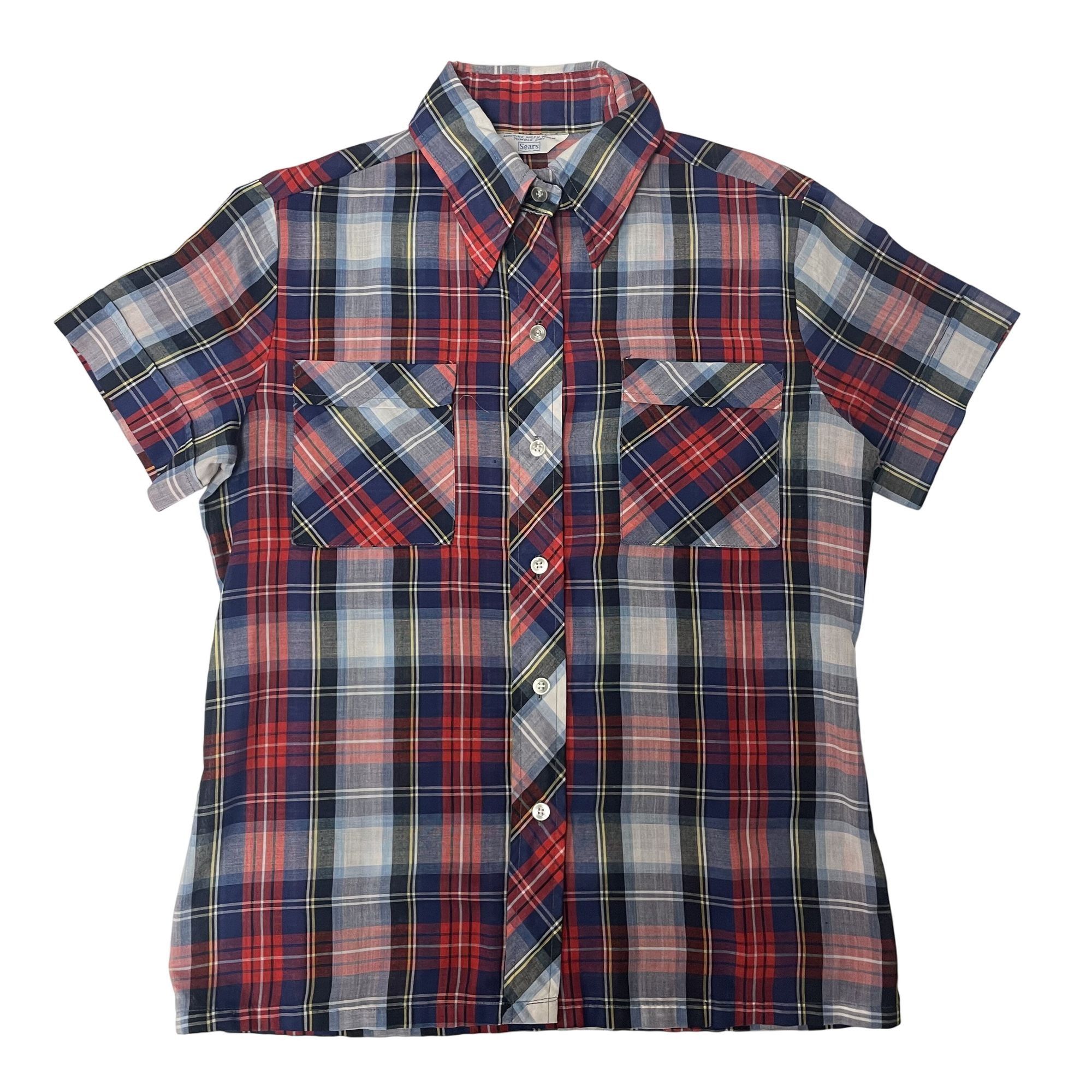 Sears Vtg Sears SHADOW PLAID BoHo HIPPIE Thin Daisy Duke Shirt Size S / US 4 / IT 40 - 2 Thumbnail