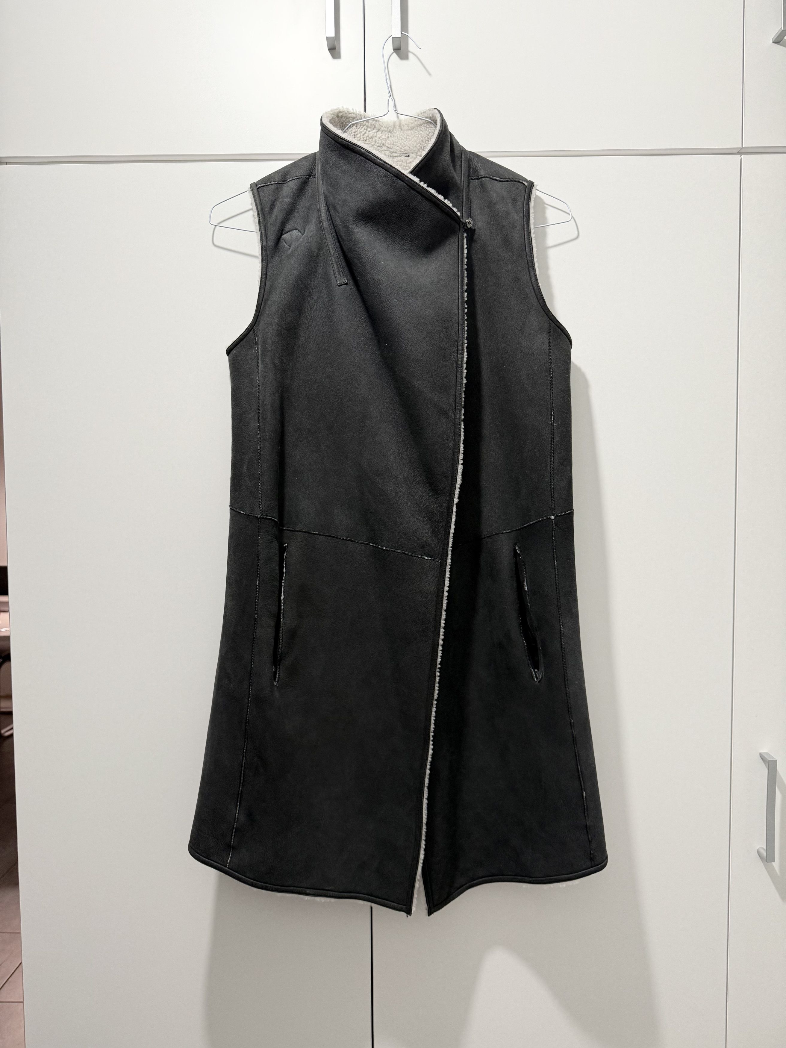 Genuine Leather Real Sheepskin Outervest Shearling Long Jacket Sleveless S-M Size S / US 4 / IT 40 - 4 Thumbnail