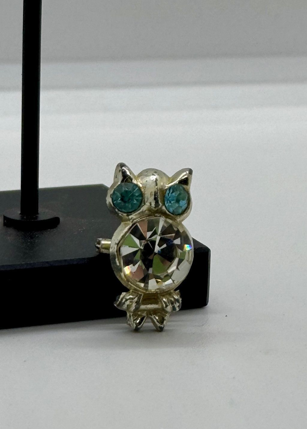 Other Rhinestone Owl Brooch Pin Clear Blue Stones Vintage Size ONE SIZE - 2 Thumbnail