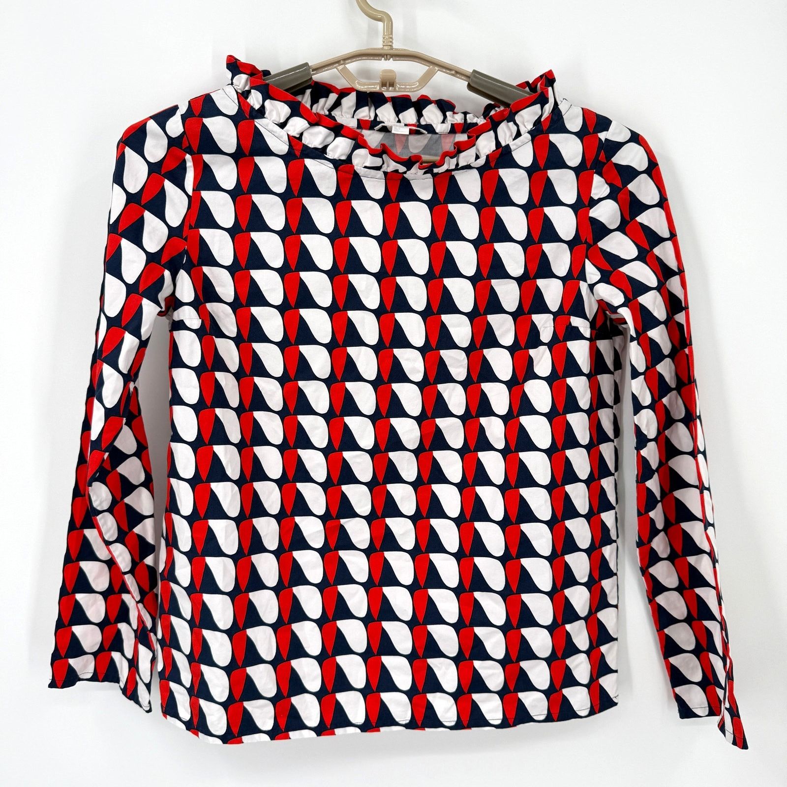 Cos Cos Ruffle Neck Geometric Long Sleeve Top Red Blue 6 NEW Size M / US 6-8 / IT 42-44 - 3 Thumbnail