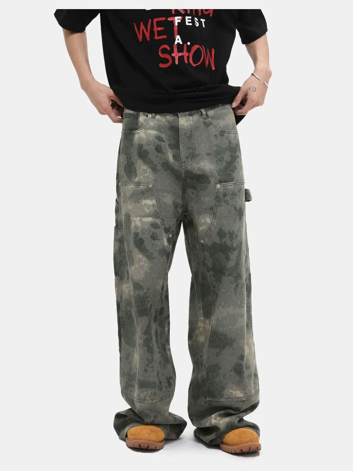 Japanese Brand × Jean Camouflage distressed cargo straigh wide-leg jeans Size US 32 / EU 48 - 3 Thumbnail