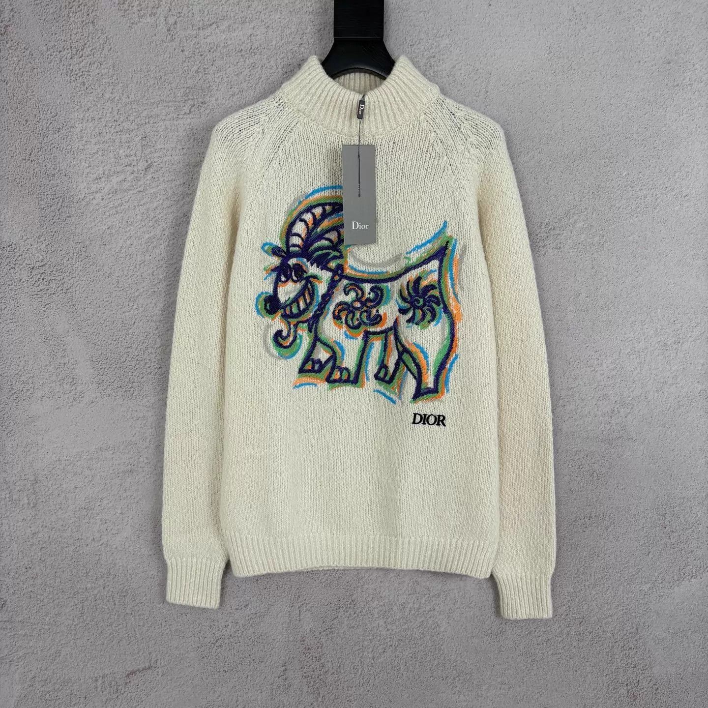 Dior Beige High Neck Knit Sweater with Colorful Graphic Size US S / EU 44-46 / 1 - 1 Thumbnail