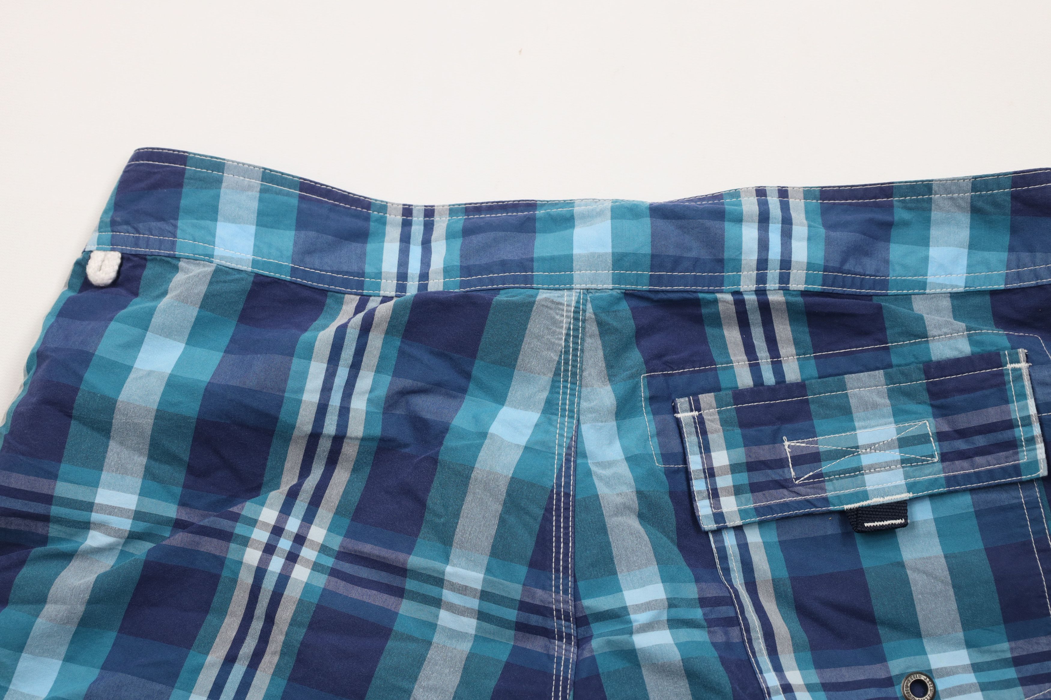 J.Crew J Crew Swimming Board Shorts Swim Trunks Blue Plaid Cotton Size US 31 - 8 Thumbnail