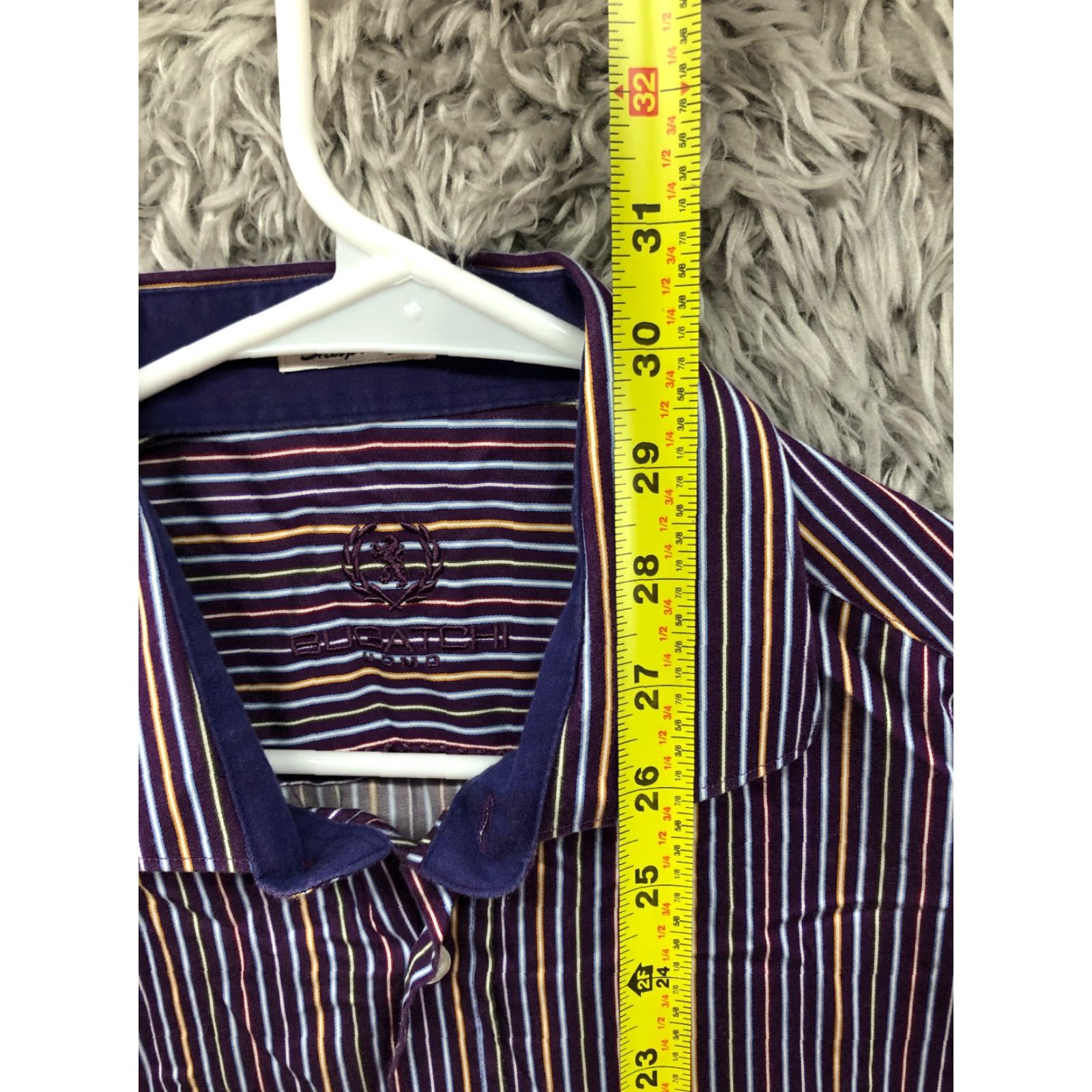 BUGATCHI Bugatchi Uomo Shirt L Mens Purple Striped Long Sleeve Spread Collar Shirt Size US L / EU 52-54 / 3 - 5 Thumbnail