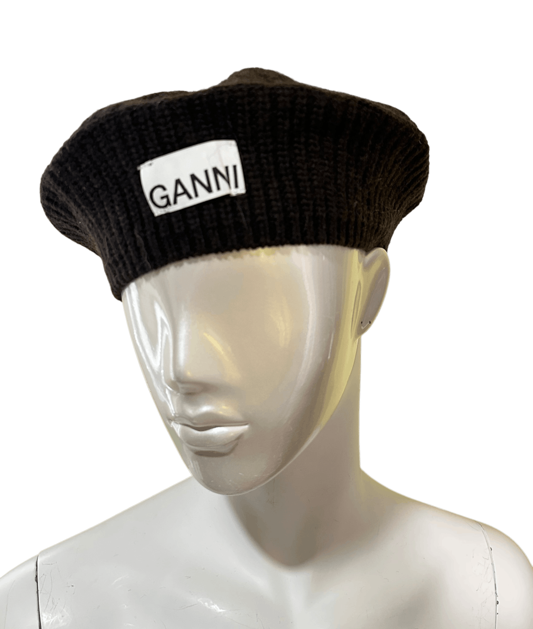 Ganni Structured Rib Wool Beret Dark Brown Size ONE SIZE - 1 Thumbnail