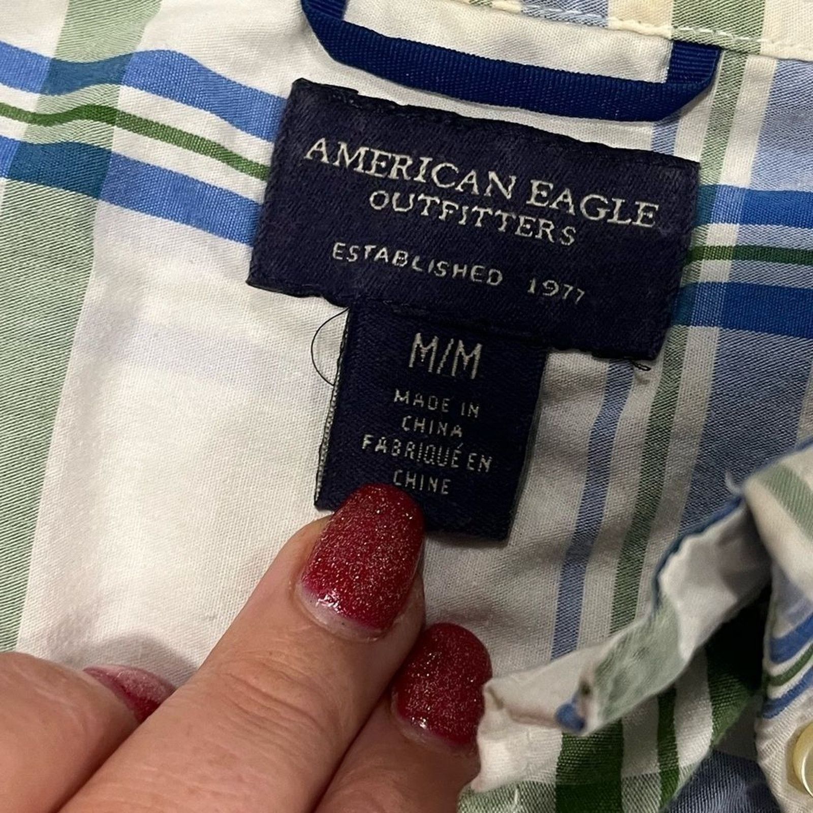 American Eagle Outfitters American Eagle White Blue Plaid Button Front Long Size US M / EU 48-50 / 2 - 2 Thumbnail