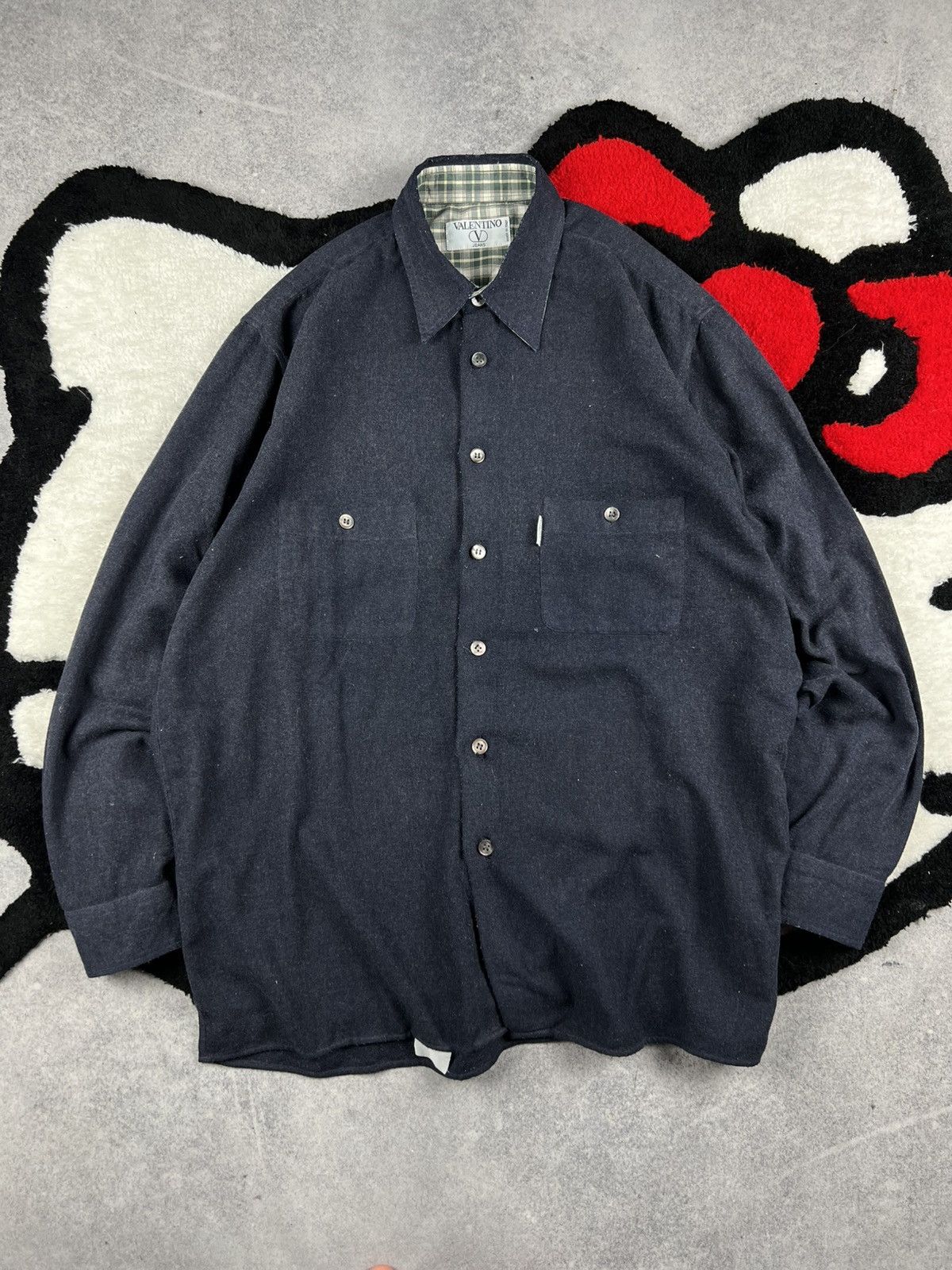 Valentino Vintage Valentino Wool Old Money Luxury Button Up Shirt Size US XL / EU 56 / 4 - 1 Thumbnail