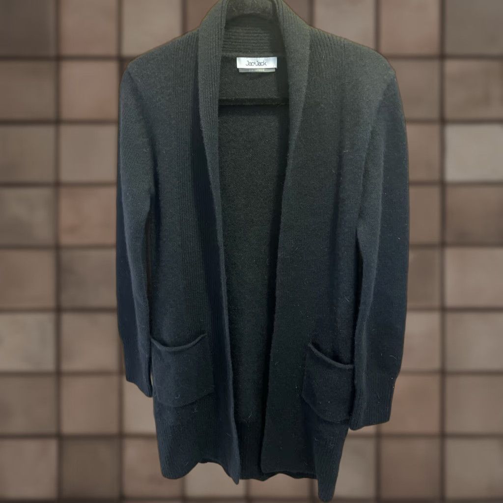 VINTAGE Jac + Jack Women's Cashmere Cardigan Coat Long Knit Black Large All Seasons
