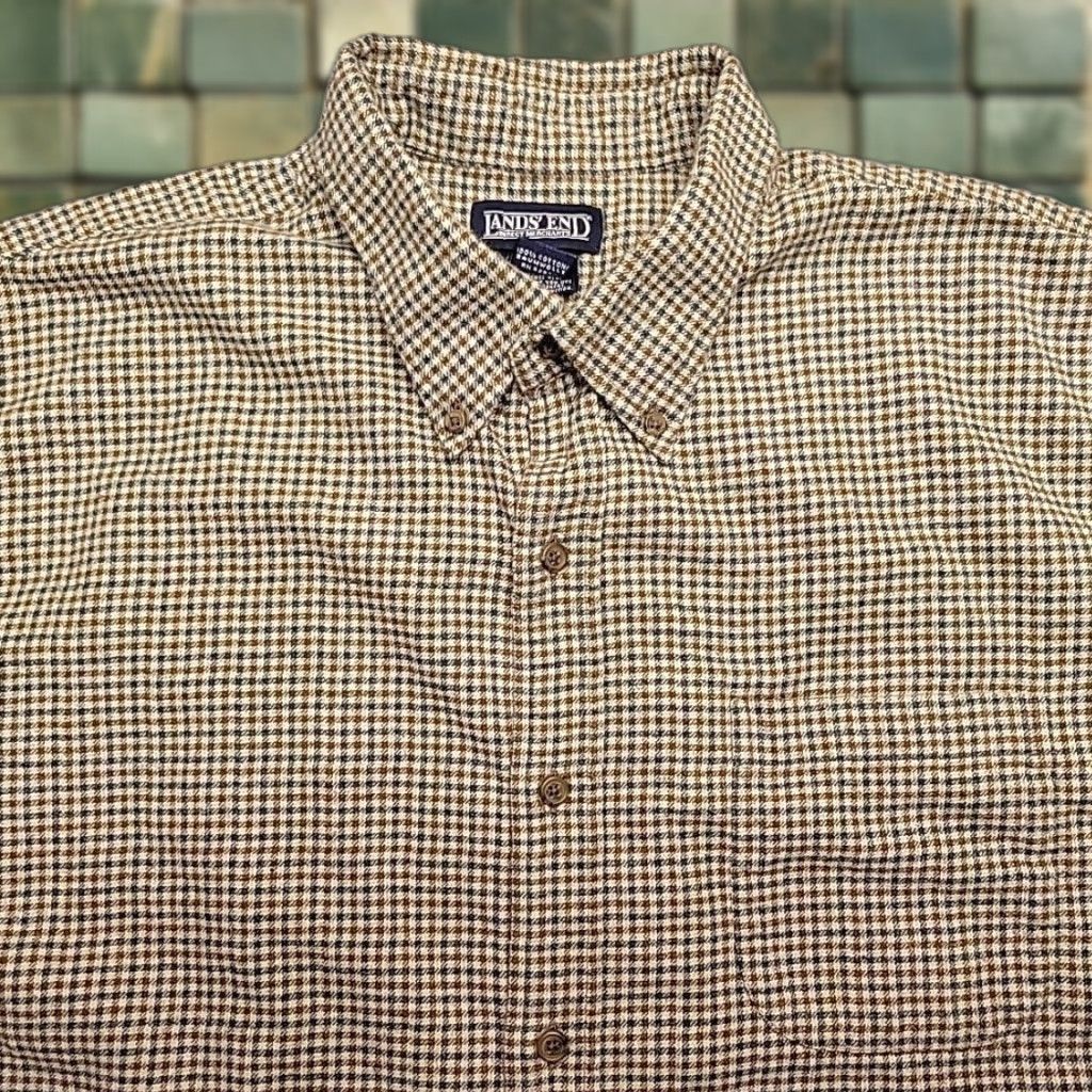 Lands' End Lands End Flannel Shirt Mens XL Brown Check Flannel Classic 90s Retro Outdoors Size US XL / EU 56 / 4 - 1 Thumbnail