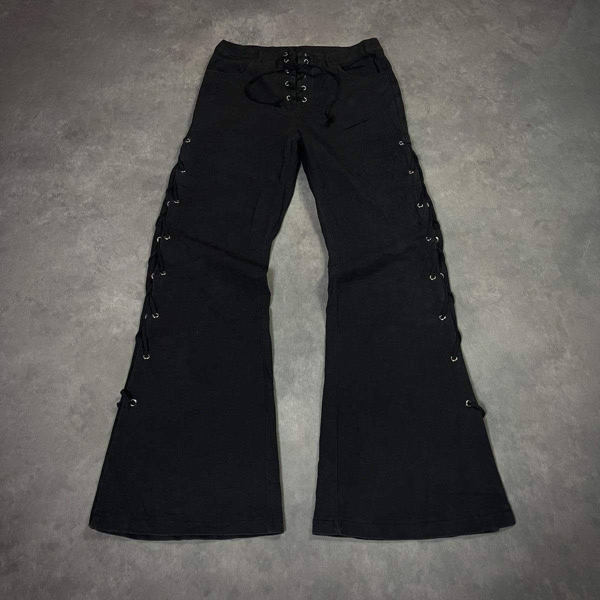 5351 POUR LES HOMMES 2000s Romwe - Gothic Vkei Y2K Ifsix Lace Up Flare Pants Size US 27 - 1 Thumbnail