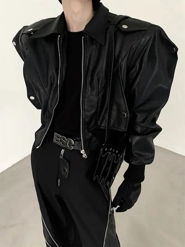 VIBE Autumn PU leather jacket long sleeve zipper gothic style Size US XL / EU 56 / 4 - 2 Thumbnail