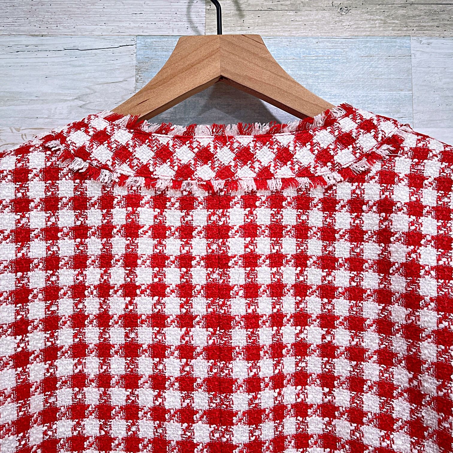 Other Ann Taylor Tweed Fringe Jacket Orange White Plaid Check 12 Size XL / US 12-14 / IT 48-50 - 5 Thumbnail