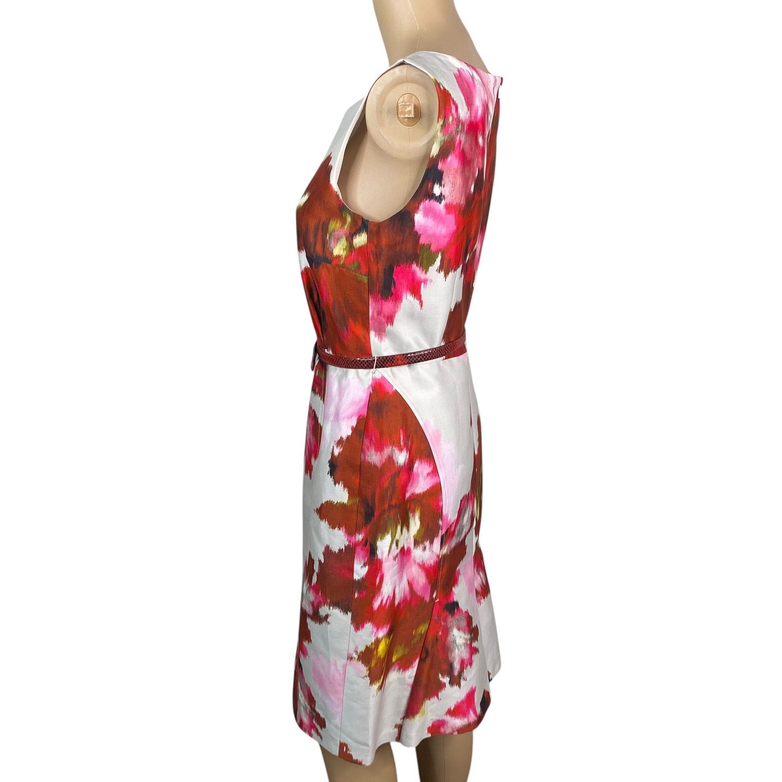 Max Mara Max Mara Watercolor Floral Snakeskin Belt Sheath Dress Size S / US 4 / IT 40 - 6 Thumbnail
