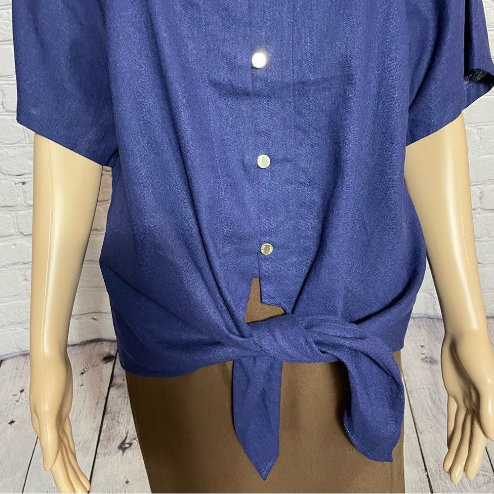 Anne Klein NWT New $79 Anne Klein Linen Short Sleeve Front Tie Blue To Size M / US 6-8 / IT 42-44 - 2 Thumbnail