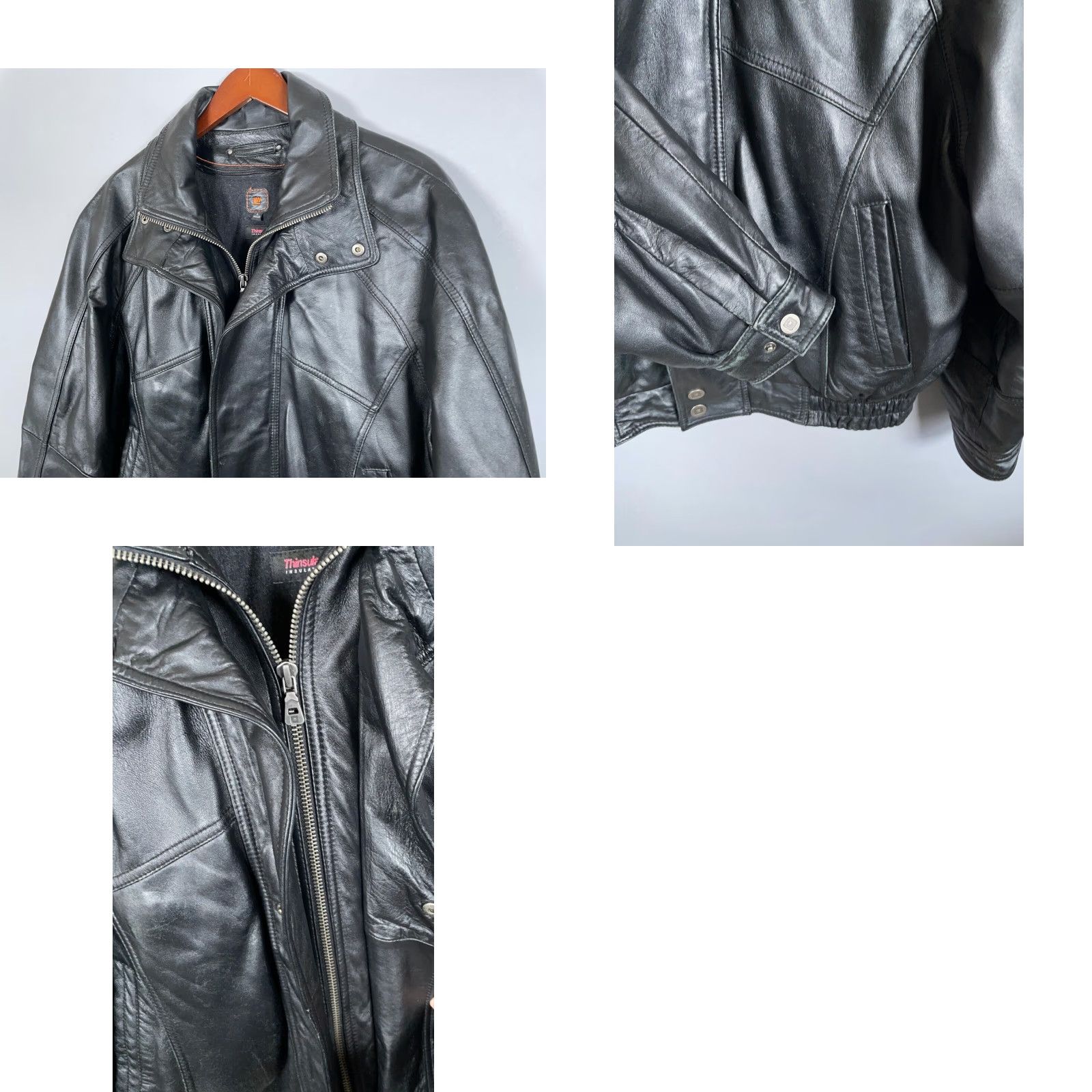 Vintage Wilsons Leather Jacket Adult Large Black + Wool Zip Out Liner Zip Up Short Coat Motorbike Style Size US L / EU 52-54 / 3 - 10 Thumbnail