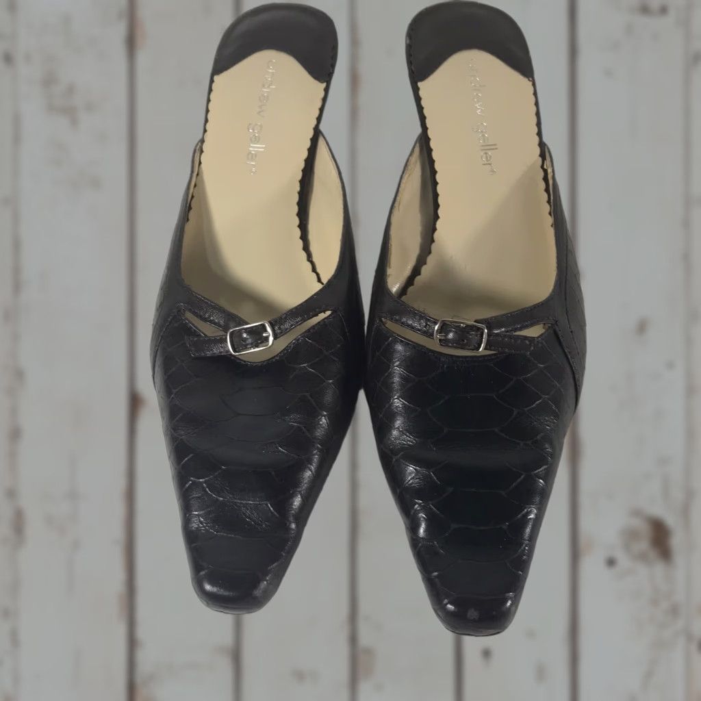 Vintage Andrew Geller Brown Leather Mules 2in Heel Womens Size 8.5 Mid Heel Pointed Toe Size US 8.5 / IT 38.5 - 1 Thumbnail
