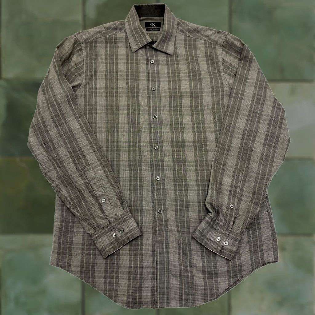 Calvin Klein Calvin Klein Shirt Mens Large Grey Check Slim Fit Long Sleeve Cotton Size US L / EU 52-54 / 3 - 1 Thumbnail