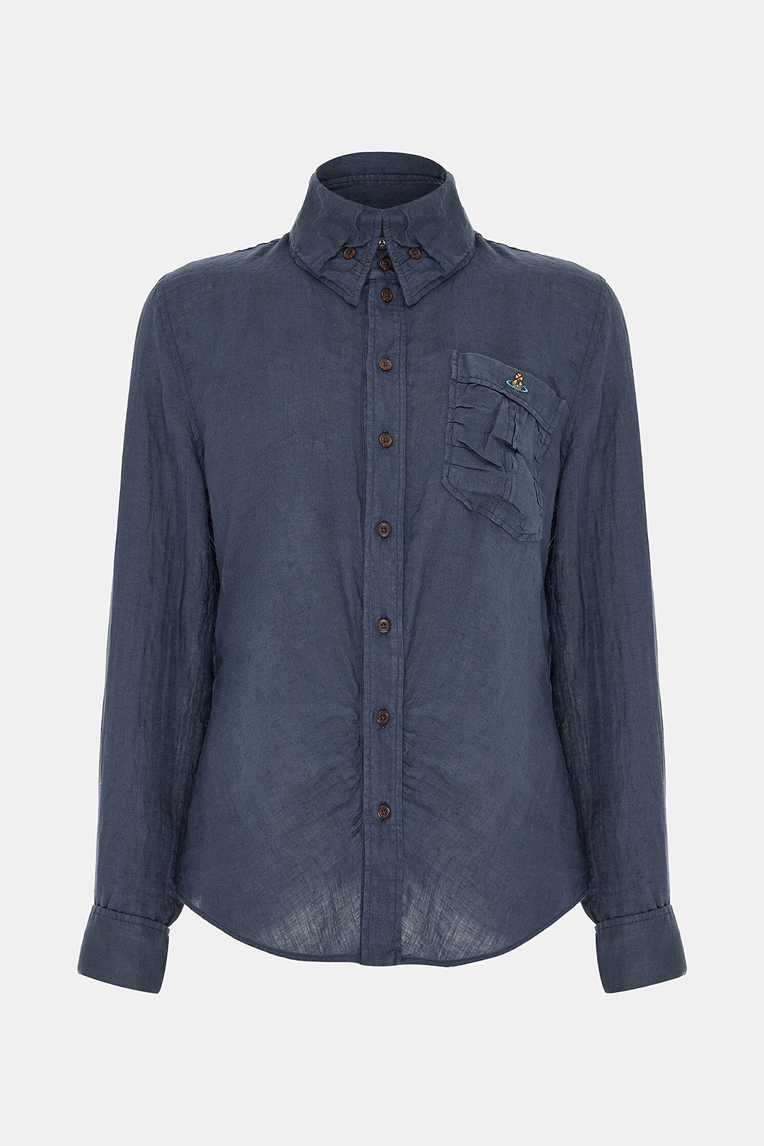 Vivienne Westwood o1s22i1n0924 Crewe Krall Linen Shirt in Blue Size S / US 4 / IT 40 - 1 Thumbnail