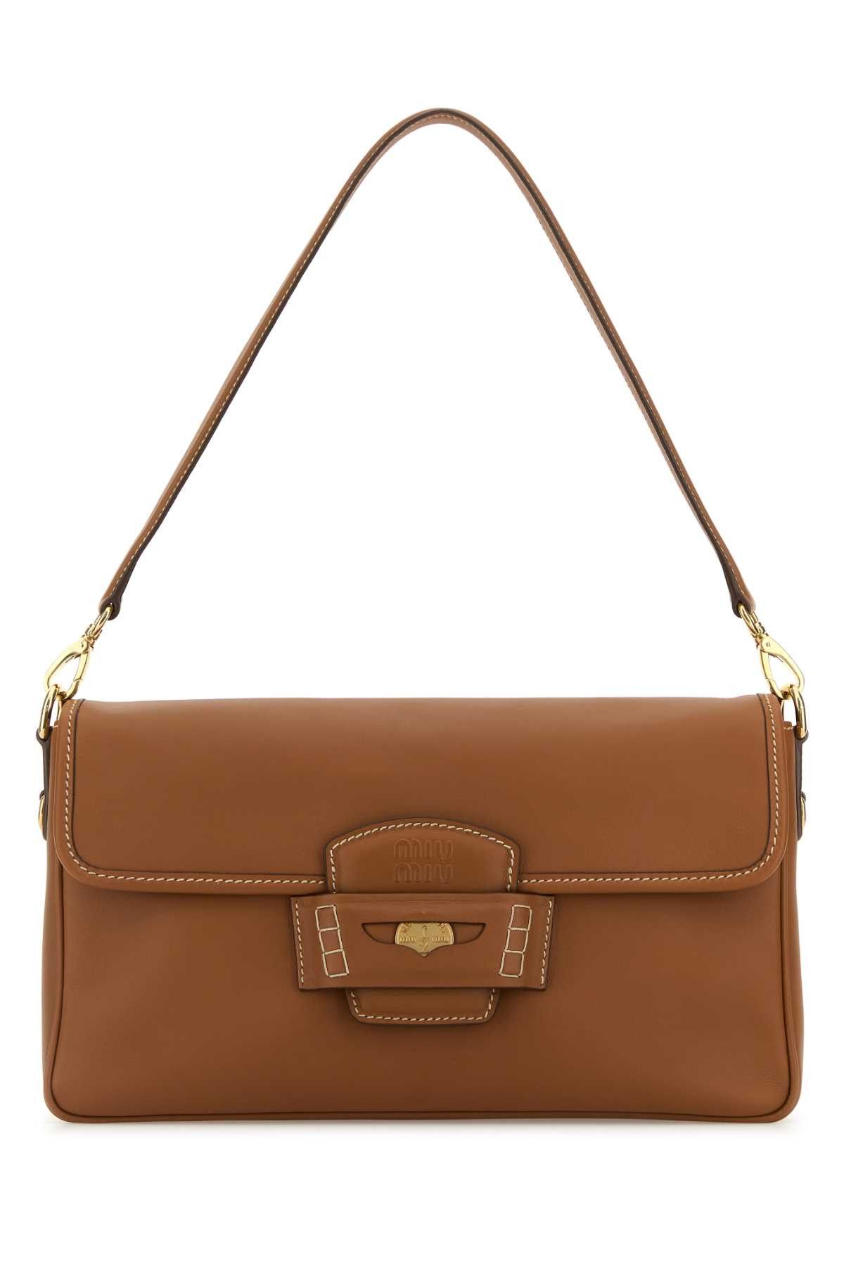 Miu Miu Caramel Leather Penny Shoulder Bag Size ONE SIZE - 1 Thumbnail