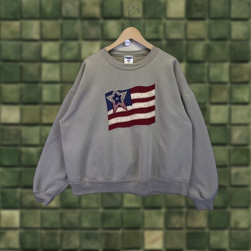 Jerzees VINTAGE Jerzees USA Made American Flag Embroidered Womens Brown Sweatshirt-XL- Size XL / US 12-14 / IT 48-50 - 1 Thumbnail
