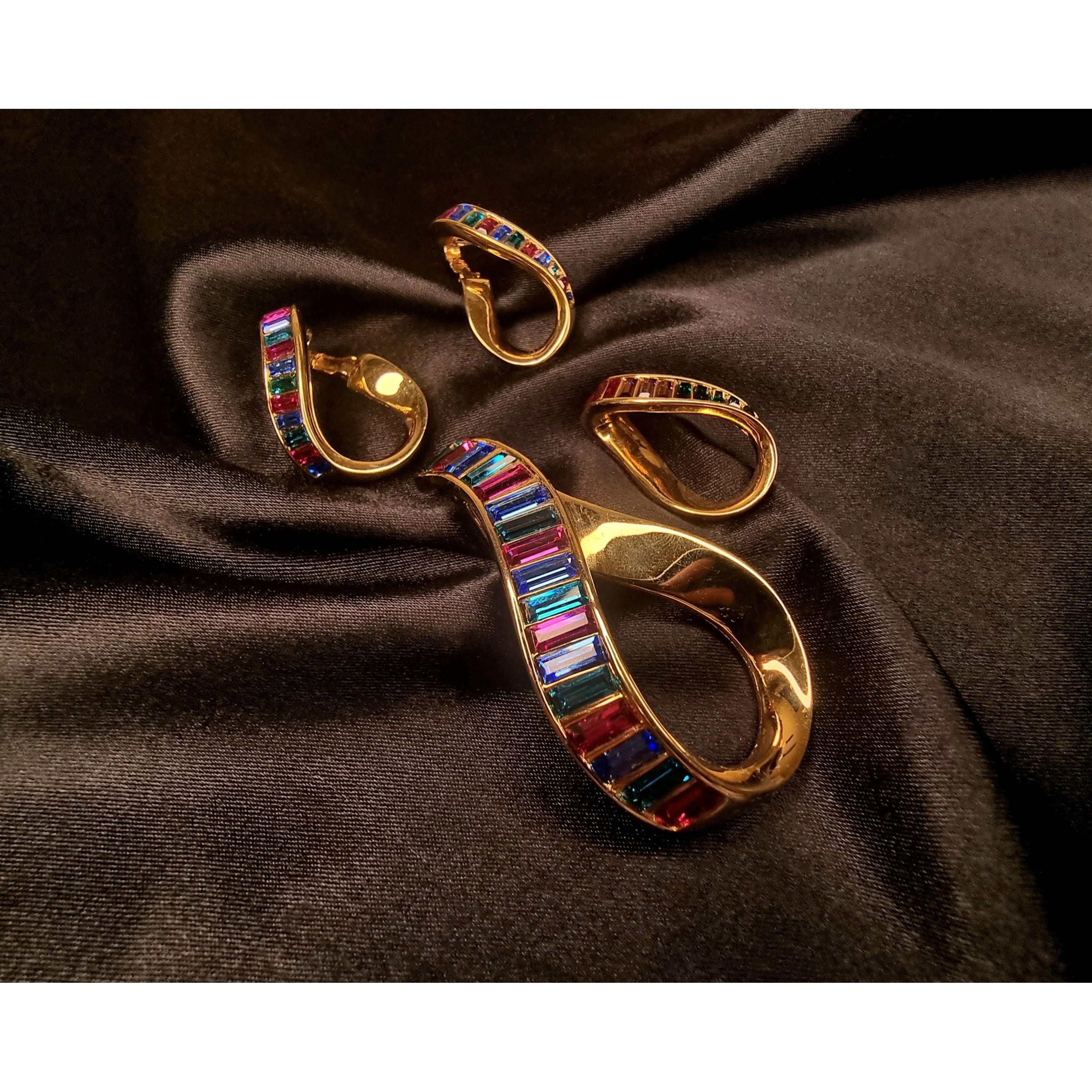 Swarovski SWAROVSKI 90's Gold Crystal Vintage Brooch Earrings Pendant Size ONE SIZE - 3 Thumbnail