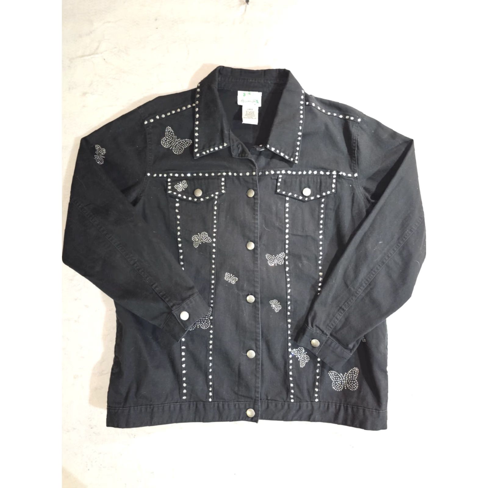 Quacker Factory VINTAGE The Quacker Factory Black Denim Jacket Rhinestone Butterflies Women's Size Large Jacket Size L / US 10 / IT 46 - 2 Thumbnail