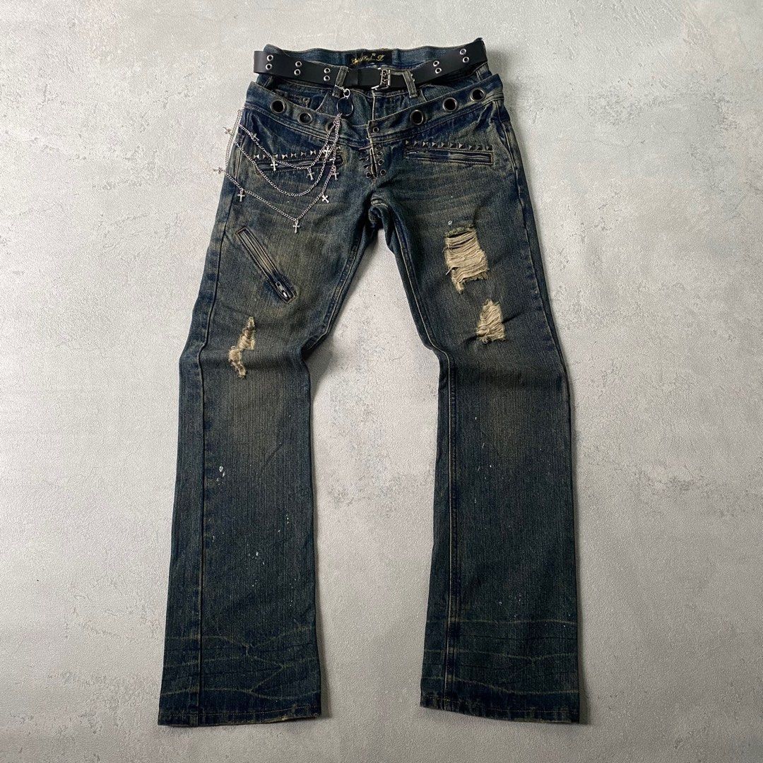 14th Addiction × If Six Was Nine × Japanese Brand Japanese double waist ripped blue isan lgb style Size US 31 - 2 Thumbnail