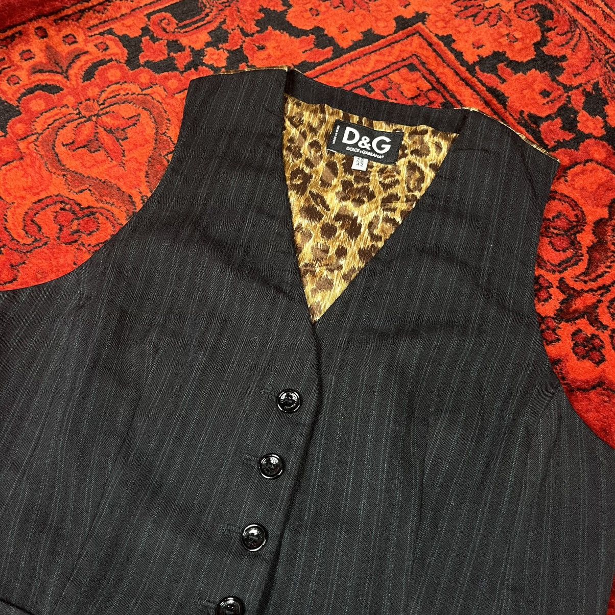 Dolce & Gabbana Dolce & Gabbana Vest Black Pinstripe Leopard Back Waistcoat Size S / US 4 / IT 40 - 4 Thumbnail