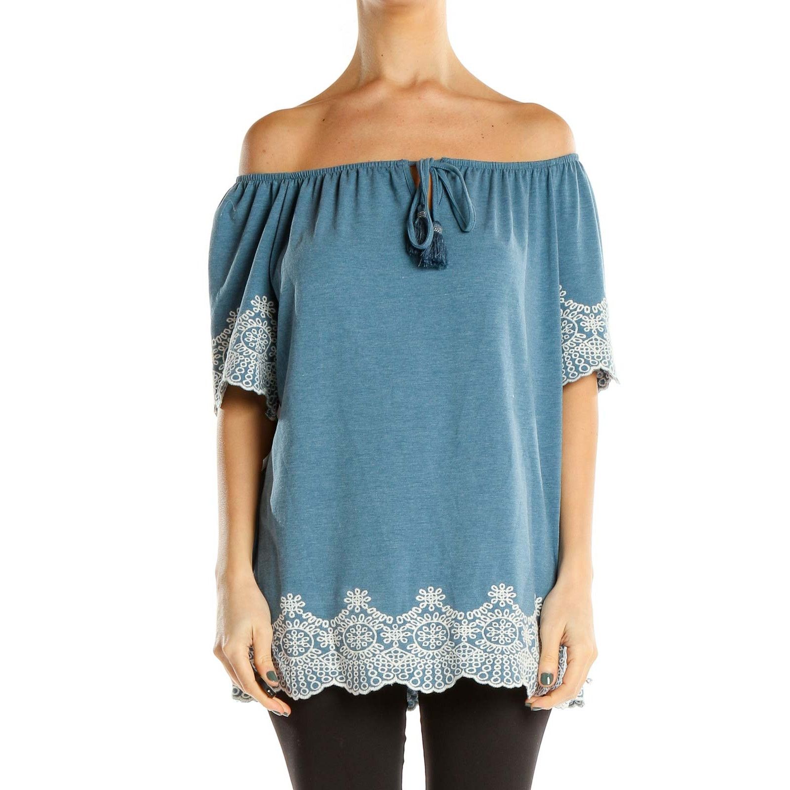 Adrianna Papell ADRIANNA PAPELL Embroidered Lace Off-Shoulder Blouse Top Size S / US 4 / IT 40 - 1 Thumbnail