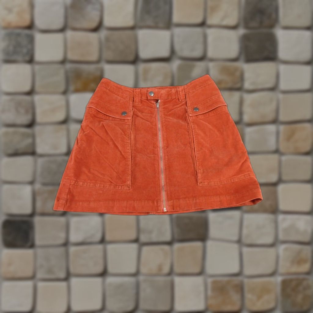 Free People VINTAGE Free People Mini Skirt Womens 8 Red Orange Corduroy A Line Zip Front NEW Size 30" / US 8 / IT 44 - 1 Thumbnail