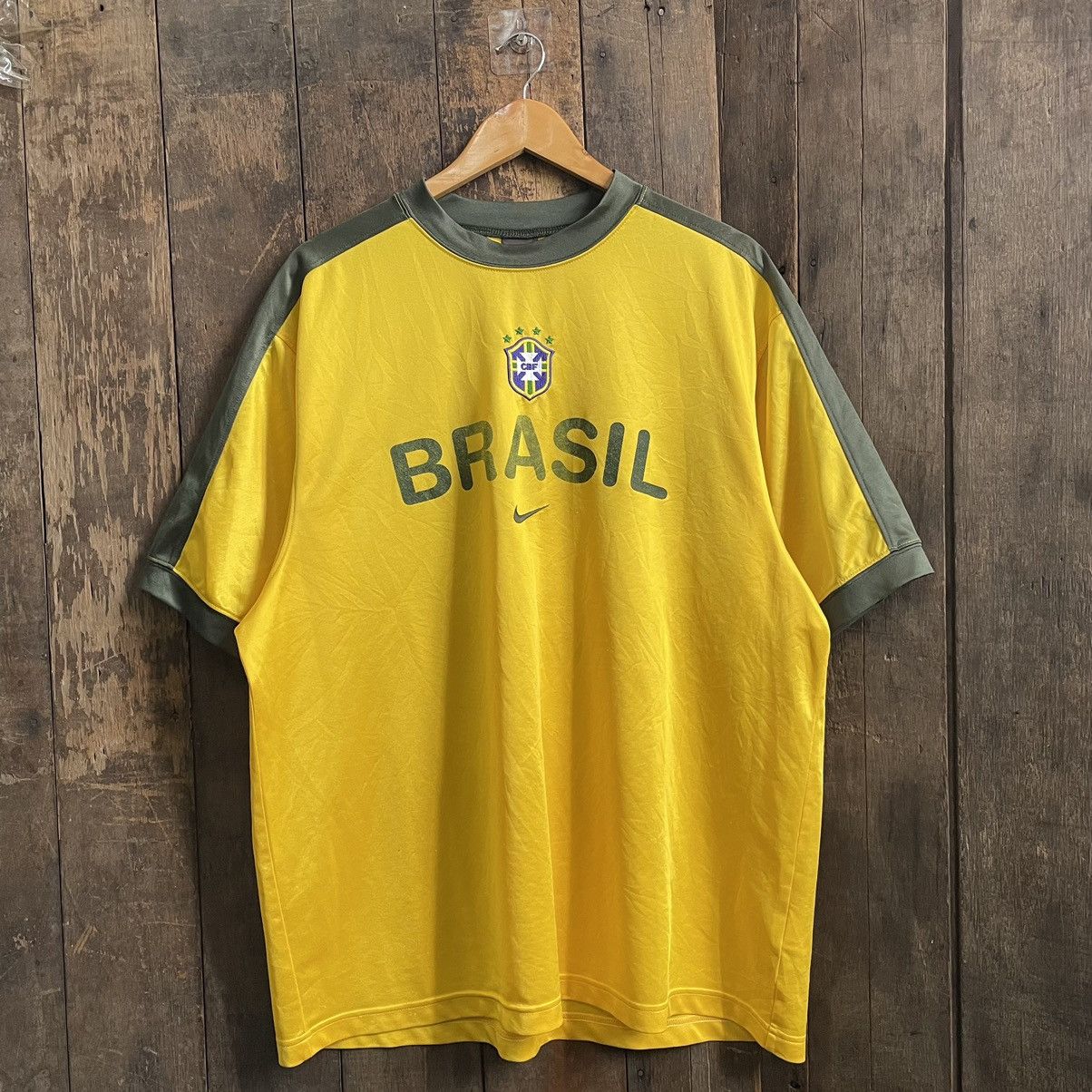 image of Nike x Soccer Jersey Vintage Brazil Brasil 1998/2002 Blokecore Training Jersey in Yellow (Size XL)