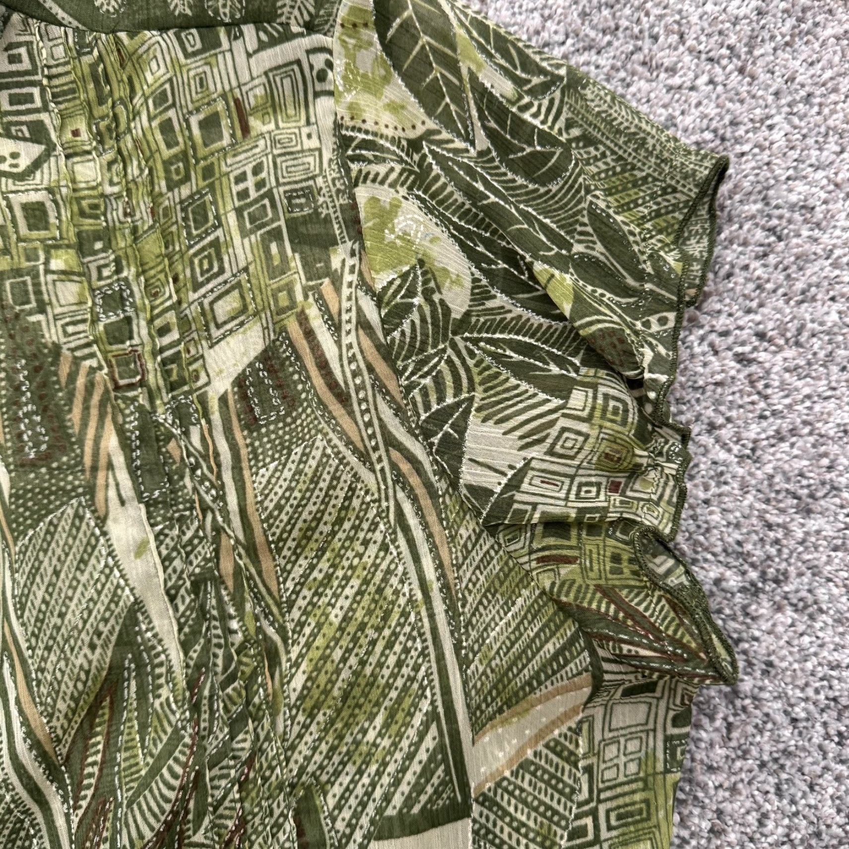 Vintage Christopher & Banks Shirt XL Green Geometric Abstract Tribal Artsy Short Sleeve Button Front Lined Lightweight Boho Retro Size XL / US 12-14 / IT 48-50 - 3 Thumbnail