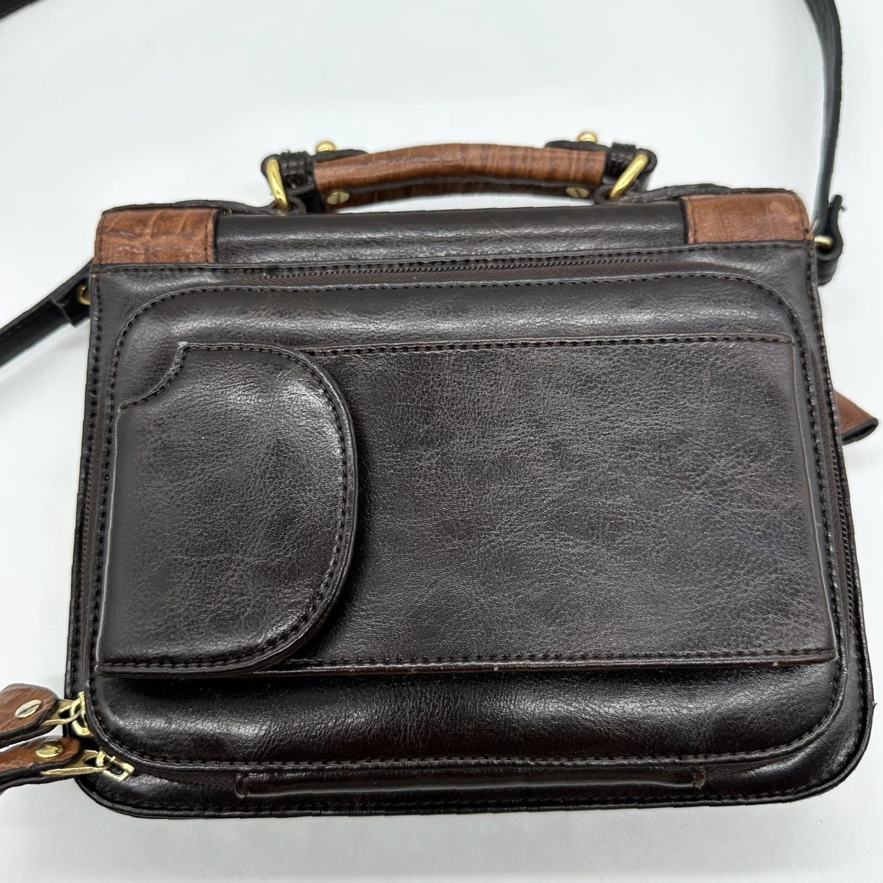 Bellerose VINTAGE Bellerose Leather Bag Purse Business Organizer Multi Pockets Mirror Brwn Square Bag Women Small Brown Retro Classic Size ONE SIZE - 3 Thumbnail