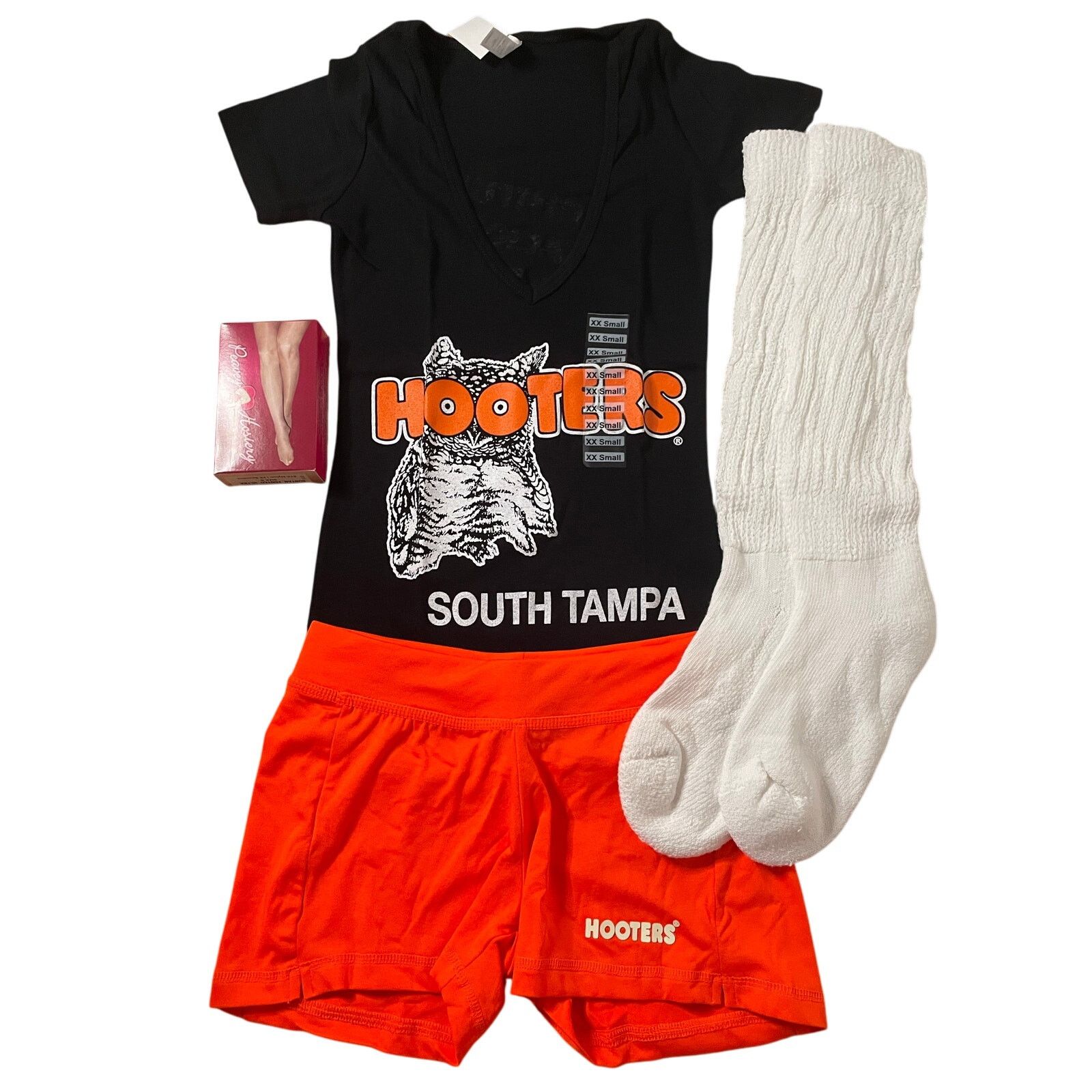 Other New Hooters Uniform V-Neck tee Shorts Socks hose Xxs/Xxxs Size XXS / US 00 / IT 34 - 1 Thumbnail