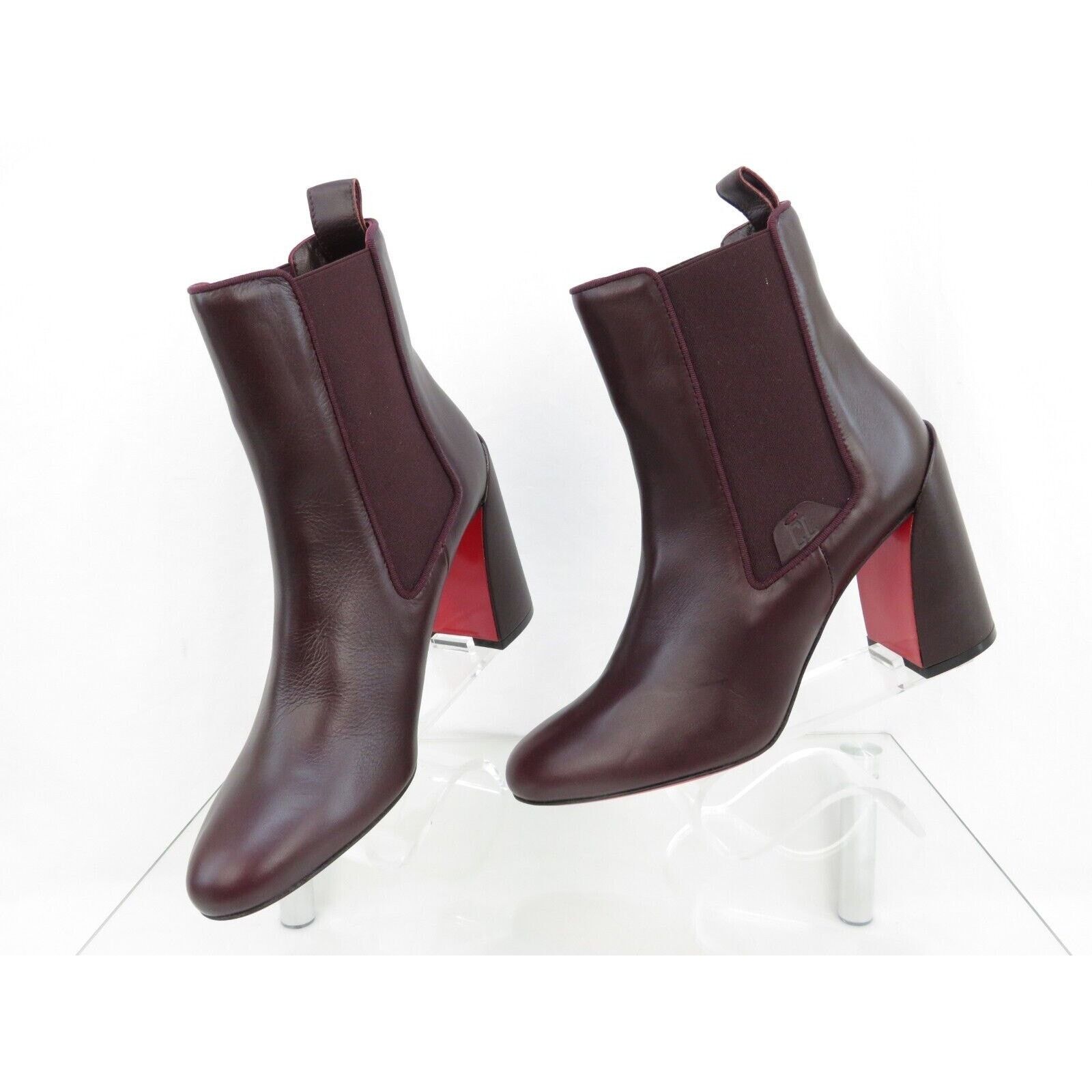 Christian Louboutin LOUBOUTIN TURELASTIC BURGUNDY LEATHER HEEL ANKLE BOOTS 40 Size US 10 / IT 40 - 8 Thumbnail
