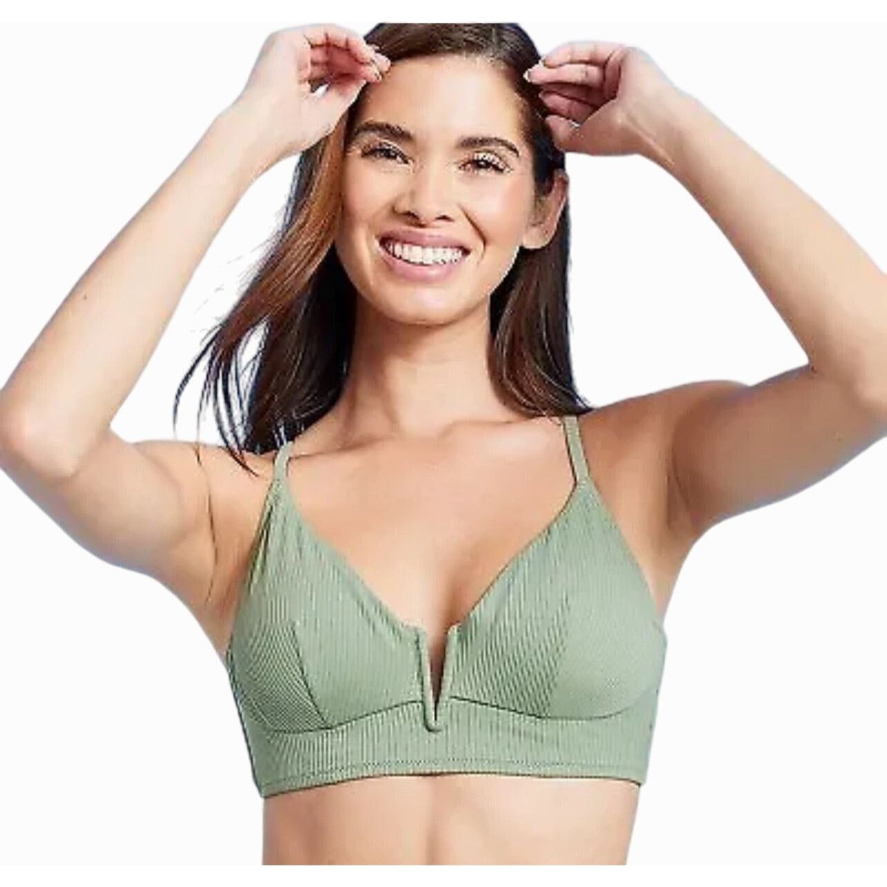 Other Shade & Shore - Women's Ribbed Longline V-Wire Bikini Top - Size ONE SIZE - 1 Thumbnail