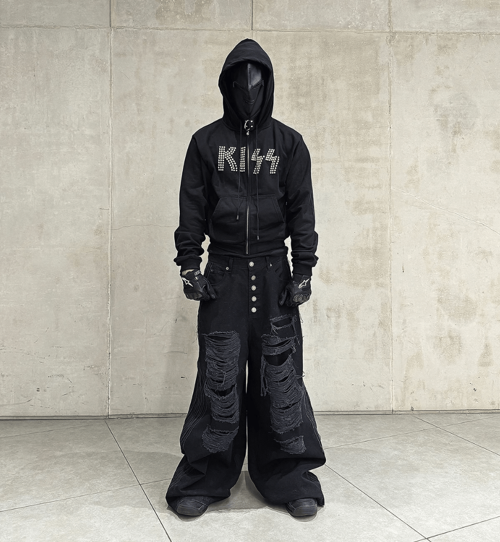 Other Y2K Black Washed Destroyed Baggy Wide Leg jeans Size US 34 / EU 50 - 4 Thumbnail