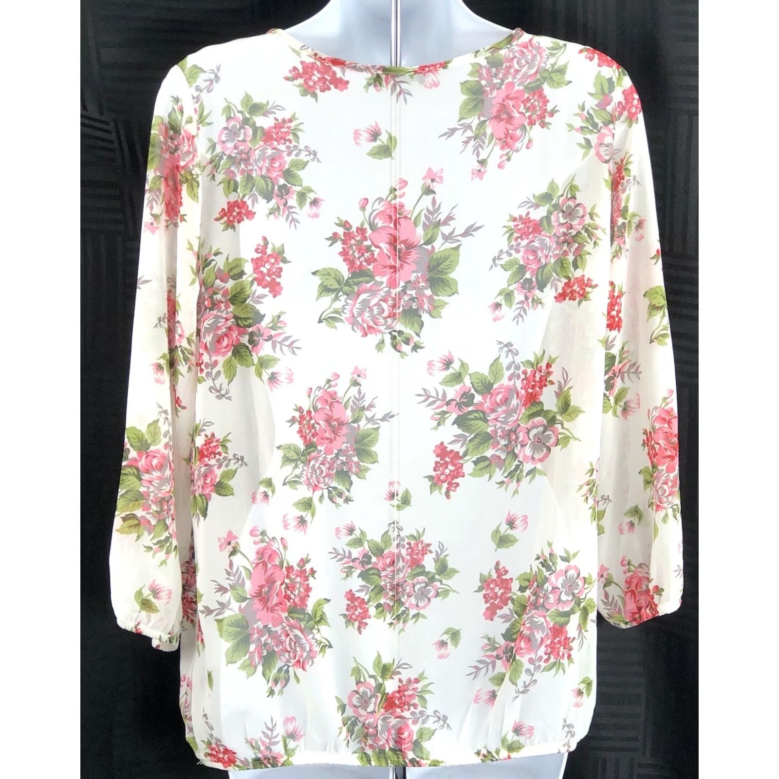 Venus Venus Blouse Shirt M White Floral 3/4 Balloon Sleeve Round Neck Keyhole Fairy Bohemian Rose Basic Size M / US 6-8 / IT 42-44 - 3 Thumbnail