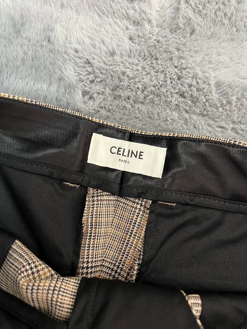 Celine CELINE Camel houndstooth wool micro-trumpet trousers Size 32" / US 10 / IT 46 - 3 Thumbnail