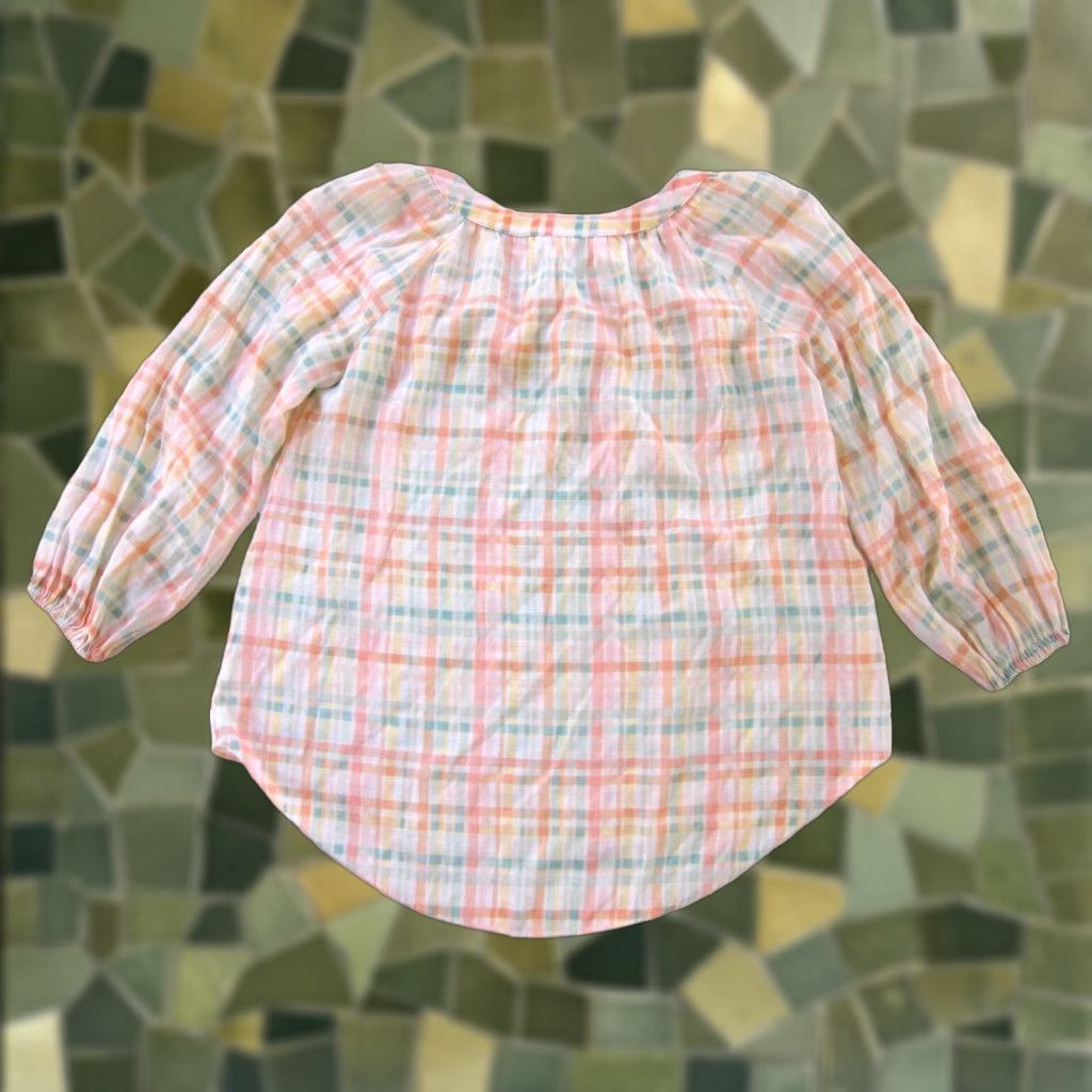 Lauren Conrad Lauren Conrad Plaid Blouse 3/4 Sleeve Tunic Green S Womens V-Neck White Pink Size S / US 4 / IT 40 - 1 Thumbnail