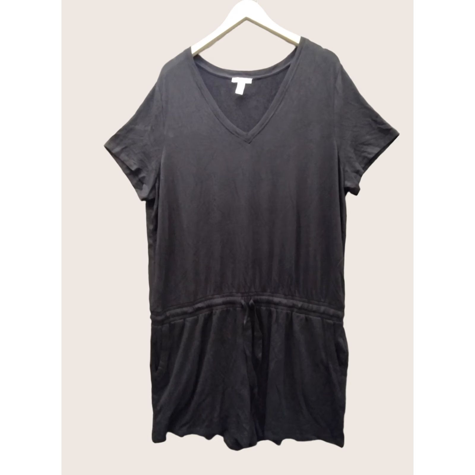 Vintage Daily Ritual Romper Women’s Black One Piece XXL Short Sleeve Pockets Knit Casual Summer 2XL Size 40" / US 18 - 1 Thumbnail