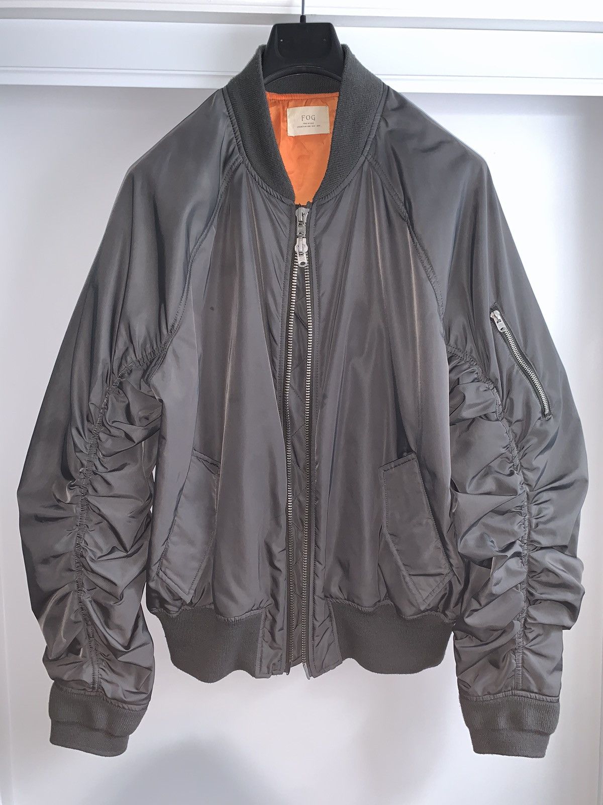 image of Essentials x Fear Of God Collection One OG Bomber Jacket In Gunmetal Metallic Grey Xl, Men's