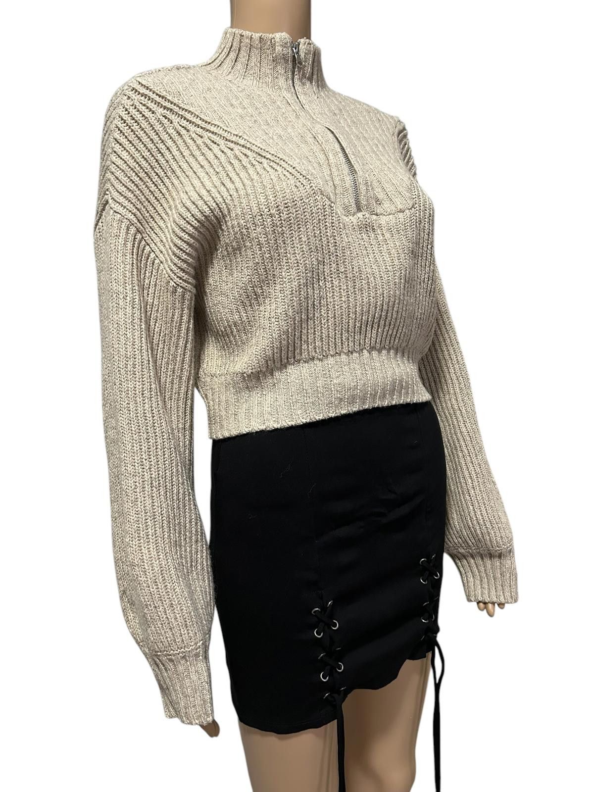 Garbage TV Trendy Cropped Knit Sweater with Zip Neck Size XS / US 0-2 / IT 36-38 - 3 Thumbnail