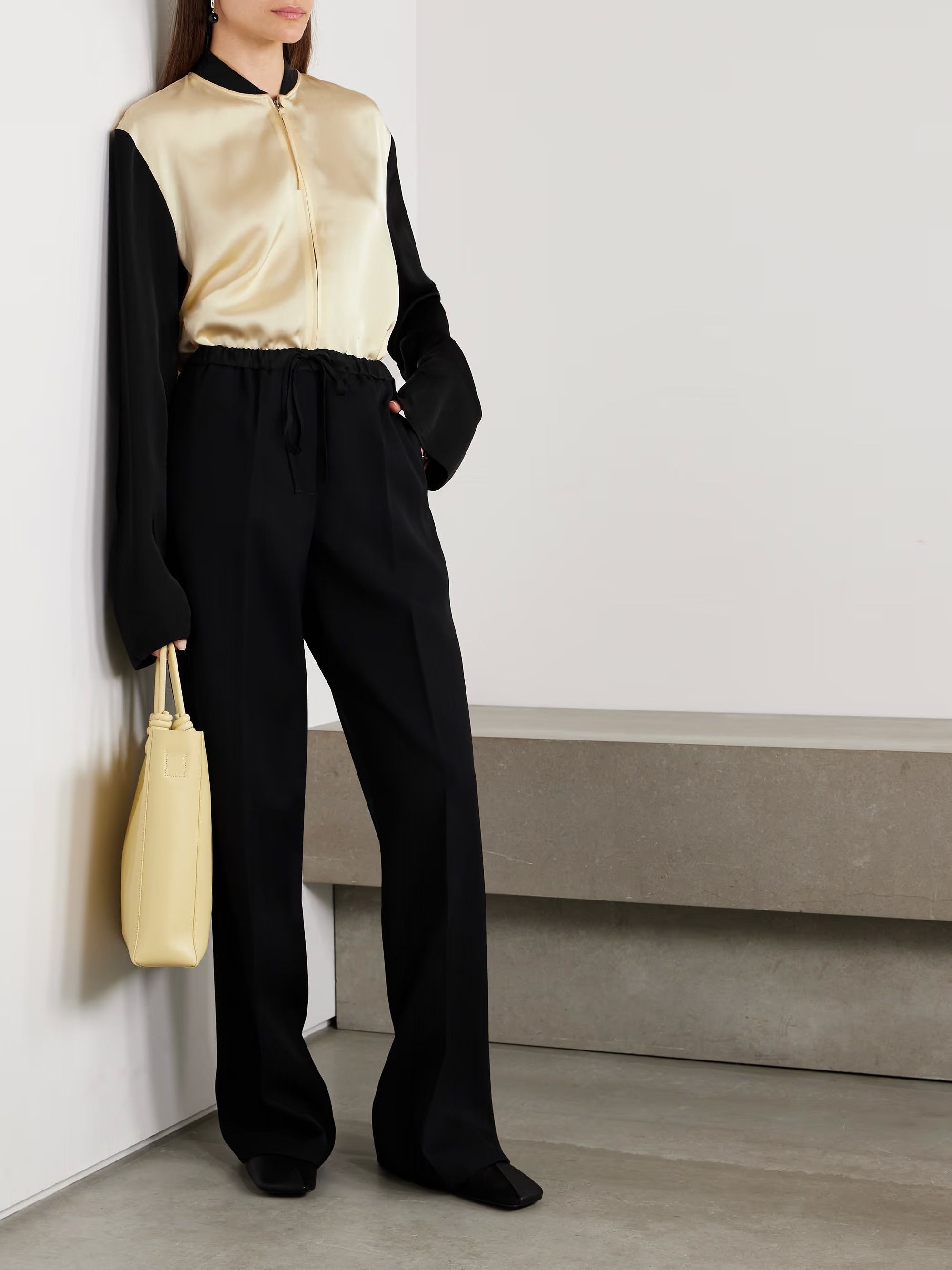 Jil Sander o1mt1gz0625 Satin Jacket in Black/Off-White Size M / US 6-8 / IT 42-44 - 2 Thumbnail