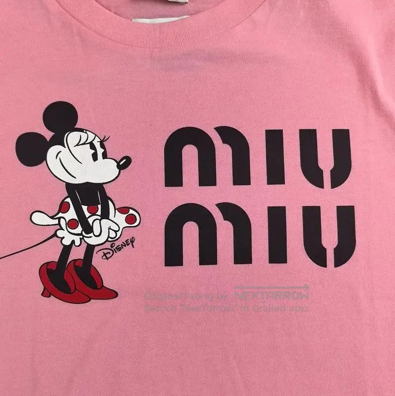 Miu Miu Miu Miu Pink Cotton Printed Short Sleeve T-Shirt . Size XS / US 0-2 / IT 36-38 - 3 Thumbnail