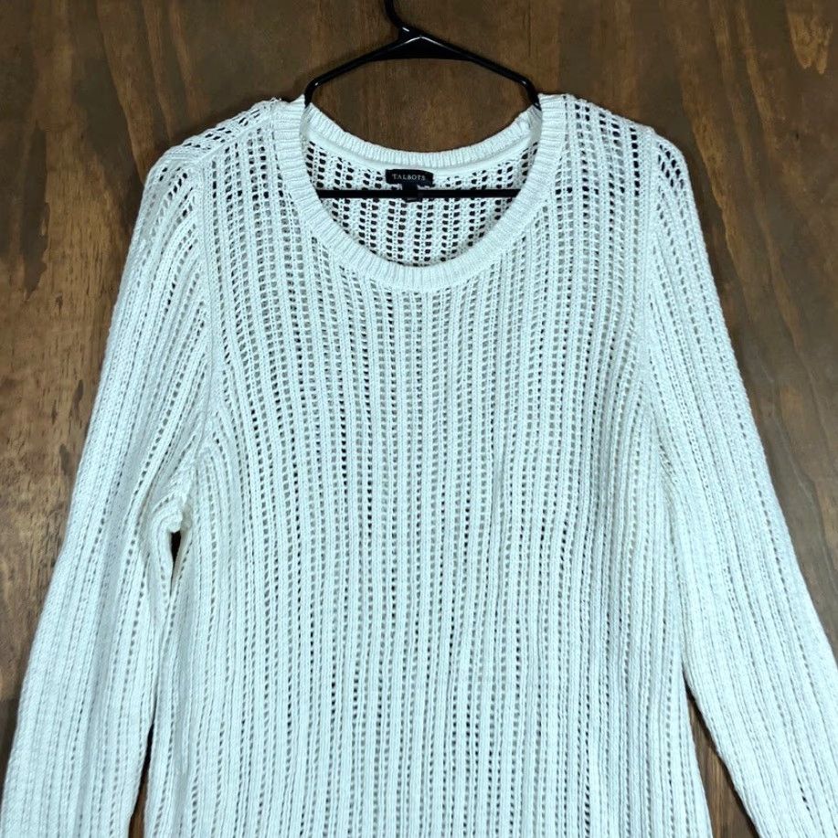 Talbots Talbots Sweater Womens Large White Open-Knit 100% Cotton Long Sleeve Size L / US 10 / IT 46 - 2 Thumbnail