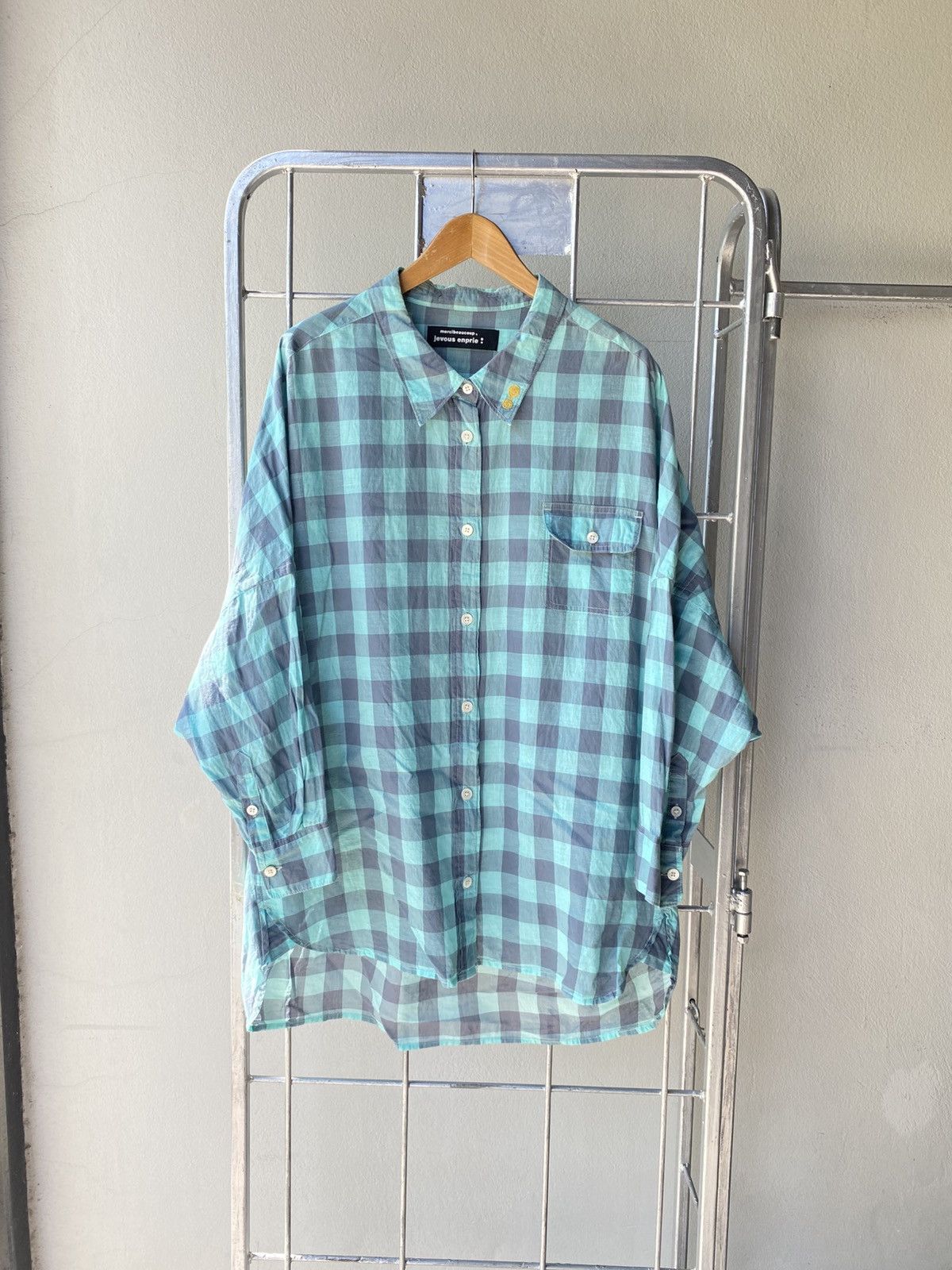 mercibeaucoup mercibeaucoup, jevous enprie Mint Checkered Button-Up Shirt Size XS / US 0-2 / IT 36-38 - 9 Thumbnail