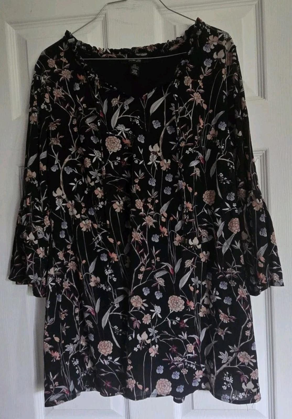 Style & Co Style & Co Women Womens Size 0X Blouse Top Shirt Black Flora Size L / US 10 / IT 46 - 3 Thumbnail