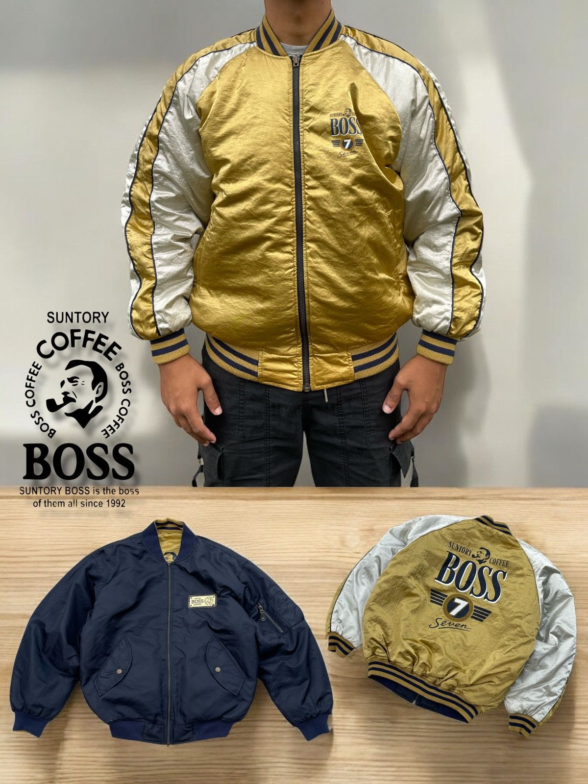 Japanese Brand × Vintage 🔥Vintage Suntory Boss Coffee Reversible Flight Bomber Jacket Size US M / EU 48-50 / 2 - 1 Thumbnail